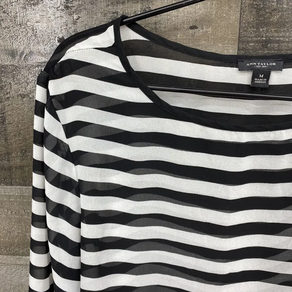Ann Taylor Black and White Striped Long Sleeve Top - Picture 2 of 7